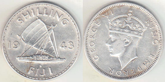 1943 S Fiji silver Shilling A004608